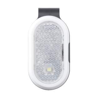 Reflector light with coloured clip. Two light settings: continuous bright white light or flashing red light. Incl. cell bateries.