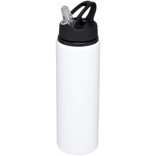 Bouteille en aluminium à simple paroi avec couvercle vissé et bec à bascule. Couvercle équipé d'une poignée pour un transport facile. Sans bisphénol A. Capacité de 800 ml.