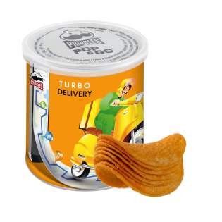 Mini Pringles paprika ca. 40 gram voorzien van een full colour bedrukte wikkel