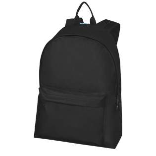 Sustainable GRS certified RPET backpack made with 80% recycled materials. Features a large zippered main compartment with a small zippered pocket inside and a front zippered compartment. Comes with comfortable shoulder straps and a grab handle.