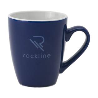 Tall, high quality ceramic mug. Capacity 310 ml. Dishwasher safe. The imprint is dishwasher tested and certified: EN 12875-2.