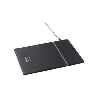 Multifunctional, wireless 10W charger mousepad. The exterior of this modern mousepad is made from recycled PU. You can efforlessly navigate your mouse and charge your smartphone on this cork mouse pad. Can also be used as a phone stand. Compatible with all mobile devices that support QI wireless charging (newest generations Android and iPhone). Includes USB-C charging cable. Input: DC5V-2.0A. Output: Type-C charging port. Wireless output 10W.  RCS-certified. Total recycled material: 30%. Includes user manual. Each item is individually boxed.