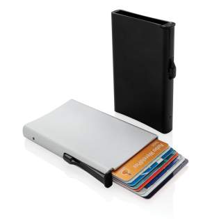 This solid aluminium cardholder is the ideal way to carry and protect your personal cards: credit cards, driver's license, debit cards and other cards. Fits up to 6 embossed cards or 10 cards. The easy side slider will push the cards up gradually.