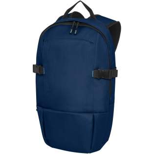 Sac à dos durable pour ordinateur portable en rPET certifié GRS fabriqué à 50 % en matériaux recyclés. Dispose d’un grand compartiment principal zippé doté d'une logement matelassé pour ordinateur portable de 15" avec fermeture velcro, d'un crochet de suspension et d'un compartiment zippé vertical avant. Comprend des sangles supplémentaires équipées d'une fermeture à boucle pour plus de sécurité, des bretelles rembourrées confortables, une poignée de transport, un dos en maille filet avec une poche zippée, et une poche latérale en maille filet extensible.