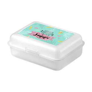 Praktische lunchbox van stevig, BPA-vrij kunststof. Food Approved. Dit product is vaatwasserbestendig, echter voor behoud van de opdruk wordt gebruik van de vaatwasser afgeraden. Made in Germany.   Het oppervlak is ideaal voor een full colour iMould opdruk (water-, kras-, kleur- en UV-bestendig) in elk gewenst design. Minimale afname 500 stuks per kleur.