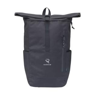 WoW! Practical, sturdy and water-resistant urban 'roll-top' cooler backpack made from RPET polyester. This backpack has a large inner compartment with a special cooling section. The cooling section is easily accessible via the top of the bag or via a practical and waterproof zip at the rear. The ideal bag for outdoor activities, picnics and food delivery. Includes a zip pocket on the front, two side pockets, padded foam back, adjustable shoulder straps, a carrying strap and a roll closure with a handy click system at the top. Capacity approx. 30 litres.