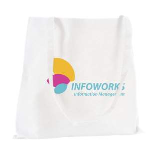 Shopping bag with long handles, made from an ultra light, non-woven material (80 g/m²).