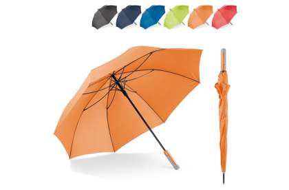 Grand parapluie avec cadre en fibre de verre coupe-vent. L'effet de couleur intelligent entre le dais et la poignée ergonomique confère au parapluie un aspect intemporel. Ce qui convient à tout le monde.