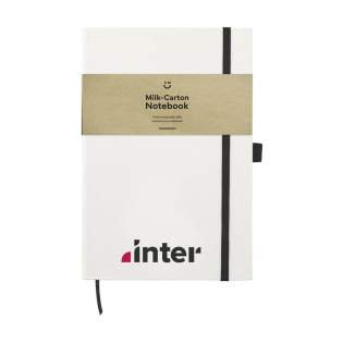 WoW! A5 notebook with a cover made from recycled milk cartons (up to 70%). With 80 sheets of cream-coloured lined paper (80 g/m²), elastic closure and a reading ribbon.  The milk cartons consist of aluminum, paper and plastic. These materials are separated from each other and the leftover paper is used to make the cover of this notebook. Due to the use of recycled materials, small imperfections in the material may be visible. This gives the product a unique look.