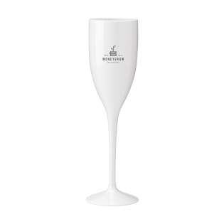 Reusable, luxury champagne glass made from polycarbonate. Virtually unbreakable. The plastic glass has a chic, festive look and is a popular eye-catcher at events, weddings and garden parties. The glass is dishwasher safe. Washing by hand is recommended to preserve the imprint. Capacity 150 ml. Made in Europe.