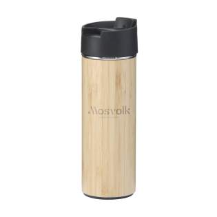 Double-walled, leak proof, vacuum-insulated stainless steel thermo bottle/thermo cup with bamboo finish. Includes a removable stainless steel tea strainer. Capacity 360 ml. Each item is supplied in an individual brown cardboard box.