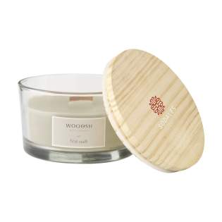 A decorative, luxurious Wooosh scented candle cast in a solid, polished, clear glass jar. This scented candle has a natural wooden wick that crackles, replicating the soothing sound of an open fire. The glass jar is supplied with a pinewood lid that can also be used as a coaster for the candle. The candle is made from 5% eco-friendly soy wax and 95% paraffin wax. As soon as you light the candle, your room will fill with the mysterious scent of Fine Oudh, producing a sweet, smoky and woody aroma. Oudh is a fascinating and precious type of wood. In Arabic and Japanese culture, Oudh has a special spiritual status in many rituals. This scent is associated with seduction but also with comfort and protection. This elegant scented candle has approximately 35 burning hours and will make an attractive and decorative addition to any home. Each item is supplied in a luxurious Wooosh gift box.