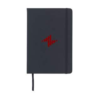 Practical notebook in A5 format. With hard PU cover, approx. 80 blank sheets/160 pages of cream coloured, unlined FSC Mix certified paper (70 g/m²), elastic closure and ribbon marker.