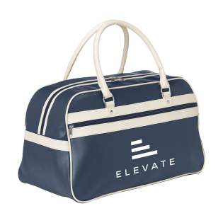 PVC/PU sports bag with a classic 70's look with lined inner, roomy main compartment and zipped pocket, sturdy handles, base inlay and studs. Made from quality materials and superbly finished. Capacity approx. 21.5 litres.