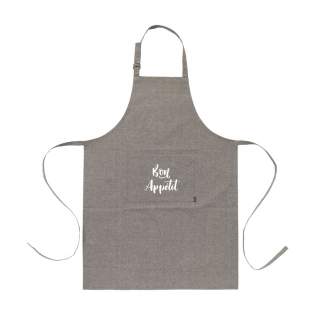 WoW! Apron made from 80% recycled, blended cotton and 20% recycled polyester (160 g/m²). With a patch pocket. The neckband can be adjusted with a metal clasp. One size fits all. GRS-certified. Total recycled material: 100%. If you choose this product, you choose recycled cotton. As a result, the colour may vary per product.