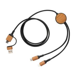 120 cm lange luxe multikabel gemaakt van gecertificeerde gerecyclede materialen. Wordt geleverd met 4 verschillende connectoren: USB C in, USB A in, type C out, IOS out en micro USB out. Dit maakt het ook mogelijk om de kabel te gebruiken met type C uitvoerapparaten die zijn opgenomen in de nieuwere generatie telefoons en Macbook-computers. De kabel heeft ook een USB A-uitvoer invoeroptie, zodat deze elk apparaat vanuit elke uitvoerbron kan opladen. Behuizing en connectoren gemaakt van FSC® kersen hout en RCS-gecertificeerde gerecyclede polyester kabels (buitenmateriaal) en RCS-gecertificeerde gerecyclede TPE (binnenmateriaal). Totaal gerecycled materiaalgehalte: 46% op basis van totaal artikelgewicht. Max kabellengte: 120 cm. Verpakt in FSC® gemengde kraft sleeve verpakking. PVC-vrij. Geschikt voor opladen en synchroniseren. Maximaal ondersteunde stroomsterkte 5V/2A.<br /><br />PVC free: true