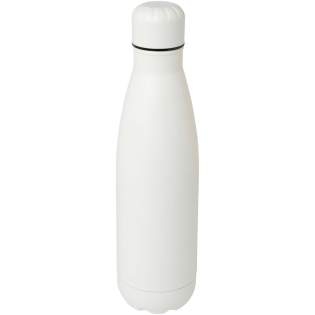 Vacuum insulated stainless steel bottle with an iconic design. The insulated 18/8 stainless steel keeps drinks hot or cold for several hours. Tested and approved under German Food Safe Legislation (LFGB), and tested for phthalates content according to REACH regulations. Featuring a base that fits in most cup holders, this sleek looking water bottle is a perfect promotional item. Volume capacity is 500 ml. Presented in a recycled cardboard gift box.