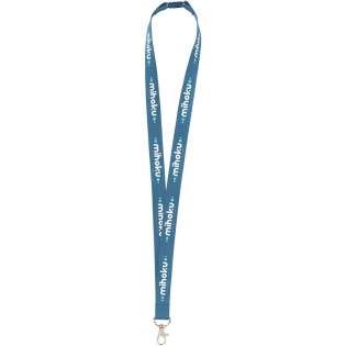 Lanyard van sterk geweven polyester. Met metalen karabijnhaak en kunststof veiligheidssluiting. Inclusief full colour sublimatiedruk. Made in Europe.