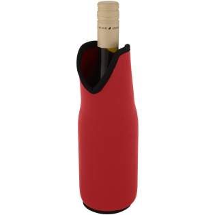 Recycled neoprene wine sleeve holder with fine stitching and extra insulation to keep the wine cool for a longer time, while also making the bottle comfortable to hold. It stretches and expands to fit all kinds of bottle sizes to hold the bottle tight in place. It also protects your wine bottle from breakage during transport.