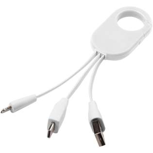 The Troop 3-in-1 oplaadkabel is voorzien van een USB type C aansluiting en een 2-in-1 dubbelcompatibele stekker voor zowel Apple® iOS als Android apparatuur. Eenvoudige aan uw tas te bevestigen met de handige krabijnhaak.