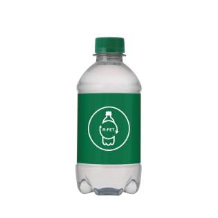 330 ml natural spring water in an R-PET bottle with screw cap. Can colour green.