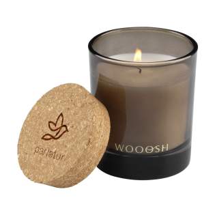 Decorative Wooosh scented candle poured into a beautifully polished glass jar supplied with a cork lid. This candle creates a pleasant scent and a peaceful atmosphere. The scented candle is made from wax, 5% of which is eco-friendly soy wax, and 5% fragrance oil. As soon as you light the candle you experience harmony and nature. This spicy scent sensation contributes to peace and relaxation while practicing yoga and meditation. It is a refreshing experience in a wellness area or in your bathroom. This luxurious scented candle fits in any environment and has no less than 32 burning hours.   When you light the candle for the first time, let the top layer of wax melt completely. This ensures an even burn and the best possible fragrance experience. The perfect gift for any occasion. Each item is supplied in a luxurious Wooosh gift box.