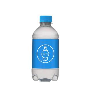 330 ml natural spring water in an R-PET bottle with screw cap. Can colour light blue.