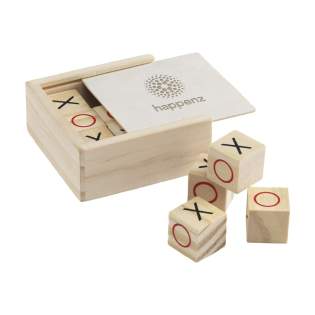 WoW! The well-known 'tic tac toe' game, in a wooden game format. 9 blocks of FSC 100% certified bamboo are provided in the shapes of circles and crosses. Who will be the first to make a row of three identical shapes? A fun game for young and old. The blocks are stored in a handy FSC® certified pinewood storage box with a sliding lid. Incl. instructions.