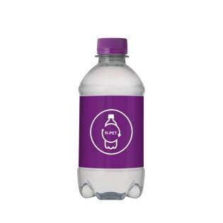 330 ml natural spring water in an R-PET bottle with screw cap. Can colour purple.