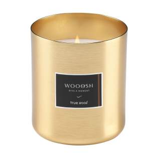 Exclusive Wooosh True Wood scented candle cast in a tasteful aluminium holder. This candle spreads a warm, woody scent throughout your home. The scented candle is made from eco-friendly soy wax with 5% aromatic fragrance oil. The pleasant scent broadens your mind and gives you peace. This luxurious scented candle, with approx. 20 burning hours, fits into any area of your home.  When you light the candle for the first time, let the top layer of wax melt completely. This ensures an even burn and the best possible fragrance experience. The perfect gift for any occasion. Each item is supplied in a luxurious Wooosh gift box.