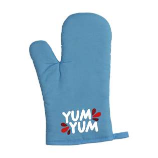 Thick oven glove made from 100% cotton. Padded and lined with flannel. Quilted on one side and provided with a hanging loop.