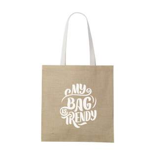 WoW! Tough, durable jute shopping bag with laminated interior and long woven cotton handles. Capacity approx. 8 litres.   For information: due to the coarseness of the fabric, the ability to imprint small details of a logo, thin lines and small letters is limited. We may therefore, after receiving your logo, advise you to adjust or enlarge the logo.