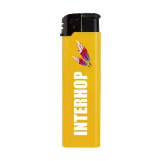 Electronic, refillable lighter of the brand Flameclub® with adjustable flame. Equipped with child lock. TÜV-certified. Lighter are only supplied with print.
