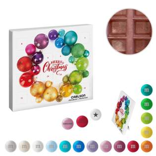 Mini paper Advent Calendar, filled with personalized M&Ms and provided with full color printing