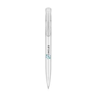 Blauschreibender Kugelschreiber der Marke Senator®. Mit einem transparenten Gehäuse und großzügigem Clip/Druckknopf.