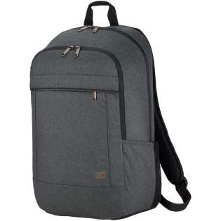 A professional laptop backpack, perfect for those who like to balance comfort and style. The spacious main compartment features thickly padded storage for a laptop up to 15" and a dedicated slip pocket for a 10.5" tablet. There is an additional compartment for power brick storage as well as a quick access front pocket for small electronics. Two side pockets give easy access to water bottles or go-to items. The back luggage strap securely attaches the bag to most rolling luggage. Heathered material, copper touch points, and trim details create a modern professional look.