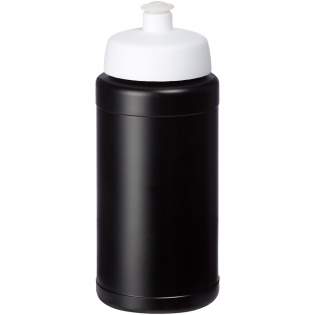 Single-walled sport bottle made from in-house pre-consumer recycled plastic. Features a spill-proof lid with push-pull spout. Volume capacity is 500 ml. Shade of black may vary due to the nature of the recycled material. Made in the UK.