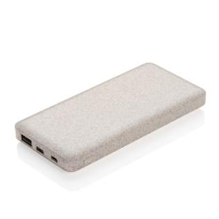 Batterie de secours 10 000 mAh ultra plate fabriqué à partir d'une fibre de blé naturelle (35%) mélangée à de l'ABS. Il est doté d'un double port USB, dont une sortie de type C pour tous les nouveaux téléphones portables. Les indicateurs d'alimentation indiquent le niveau d'énergie restant pour que vous sachiez toujours quand recharger. Entrée Micro USB 5V/2A ; Entrée Type-C 5V/2A ; Sortie USB 5V/3A ; Sortie Type-C 5V/2A ; Câble micro USB en TPE inclus.<br /><br />PowerbankCapacity: 10000