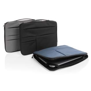 This smooth PU 15.6 inch laptop sleeve is sleek looking and more spacious than you would expect. The laptop sleeve fits a 15.6" laptop. On the front you will find multiple zippered pockets that you can use to put away your laptop accessories and note...