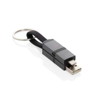 Snel opladende 4-in-1 sleutelhangerkabel gemaakt van RCS gerecycled TPE, gerecyclede aluminiumlegering en gerecycled PET. Met USB A en type C ingang en IOS en Type C uitgang is hij geschikt om vele soorten spullen op te laden. Deze kleine kabel ondersteunt snel opladen van 60 W. Makkelijk aan je sleutelhanger te bevestigen met de meegeleverde sleutelhangerring. De connectoren zijn voorzien van magneten aan de binnenkant om ze bij elkaar te houden tijdens het dragen. Totaal gerecycled materiaal: 60% op basis van het totale gewicht van het item. RCS-certificering zorgt voor een volledig gecertificeerde toeleveringsketen van de gerecyclede materialen. Max. ondersteunde voltage: 20V/3A; Verpakt in plasticvrije envelopverpakking. PVC-vrij.<br /><br />PVC free: true