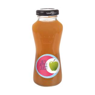 200 ml apple juice in a glass bottle with black cap.