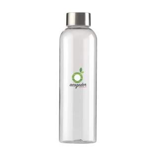 Bouteille d'eau de couleur transparente en plastique PCTG SK, sans BPA. Avec un bouchon à vis en acier inoxydable. Le design fin attire immédiatement l'œil et est particulièrement confortable en main. Étanche. Capacité 650 ml.