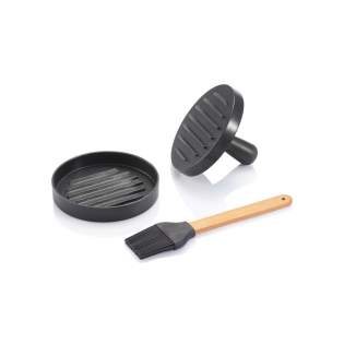 Hamburger set with hamburger press and BBQ brush. Allows you to make and prepare perfect hamburgers.