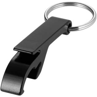 Being able to open a bottle or can anytime, anywhere while also promoting a brand in a sophisticated way, the Tao bottle and can opener keychain is the perfect accessory. The keychain is made of aluminium, making it strong and lightweight. Combined with the metallic finish, a printed logo on the keychain makes it stand out even more. 