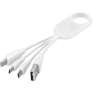 USB data- en oplaadkabel met 4 aansluitingen. 1 x USB, 2 x micro USB, 1 x Type-C.