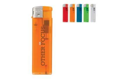 An electronic refillable translucent lighter. Child-resistant.