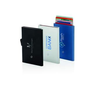 This solid aluminium card holder protects your most important cards against electronic pickpocketing. No more broken or bent cards. It can hold up to 7 cards or 5 embossed cards. Easy side slider will push the cards up gradually.