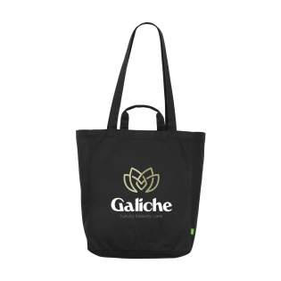 WoW! Sturdy shopping bag made from 100% woven, organic cotton canvas (280 g/m²). This bag has short and long handles and can therefore be carried in several different ways. Also equipped with a small storage compartment on the inside of the bag. Ideal replacement for single-use plastic bags. Capacity approximately 19 litres.