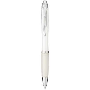 Ballpoint pen with click action mechanism and soft touch grip.