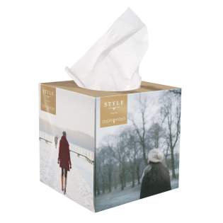 Vierkante tissue box gevuld met 100 3-laags tissues.